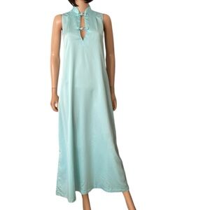 Vintage Eve Stillman Aqua Silk Softly Mandarin Collar Nightgown
